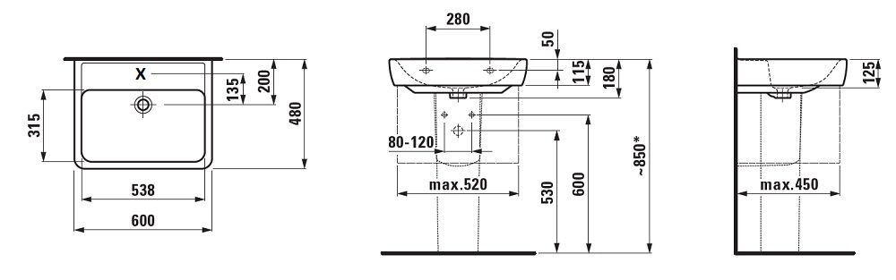 Умывальник Laufen Pro A H8189520001091