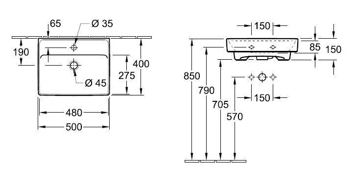 Подвесной умывальник Villeroy and Boch Collaro 43345101