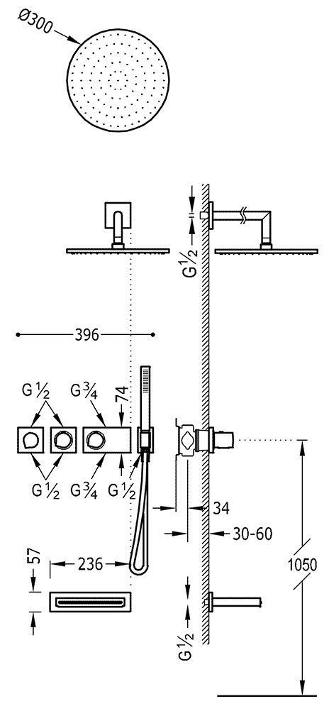 Душевые системы для ванны Tres Block System 20735308AC