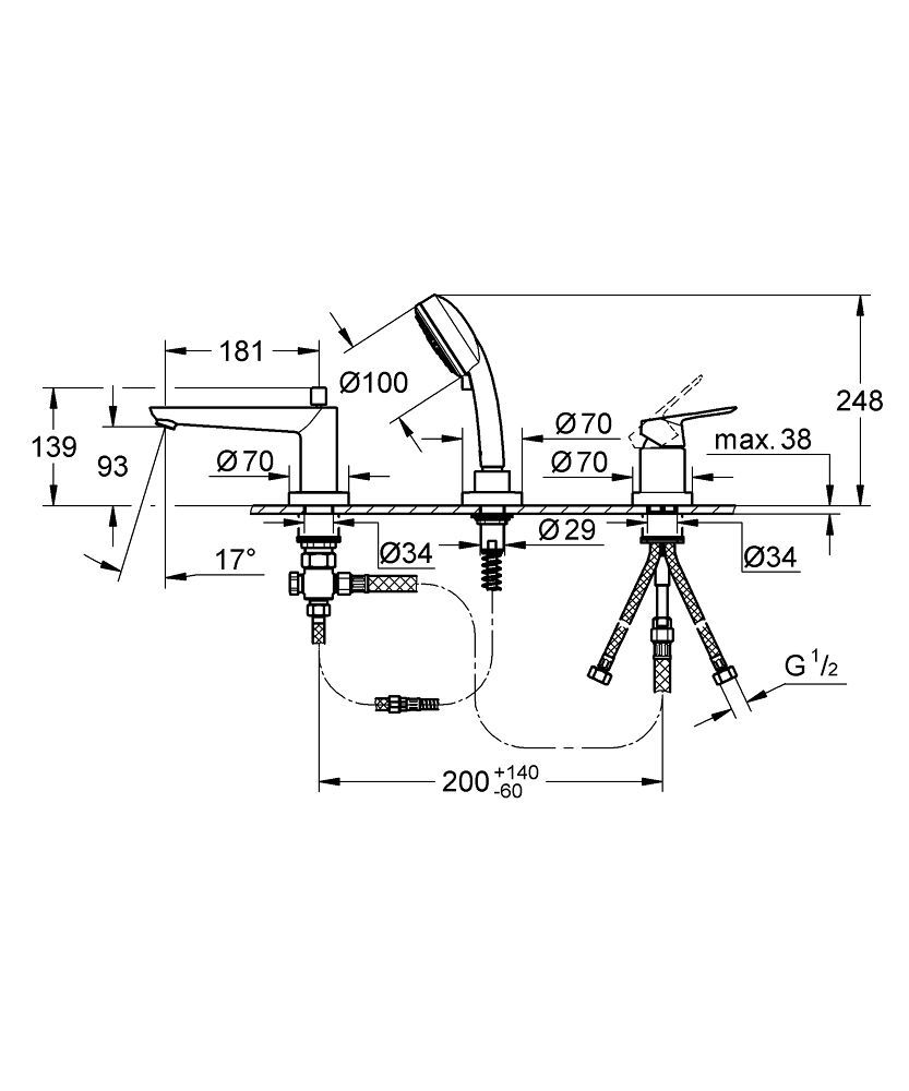 Смеситель на борт ванны на 3 отверстия Grohe 2511700A