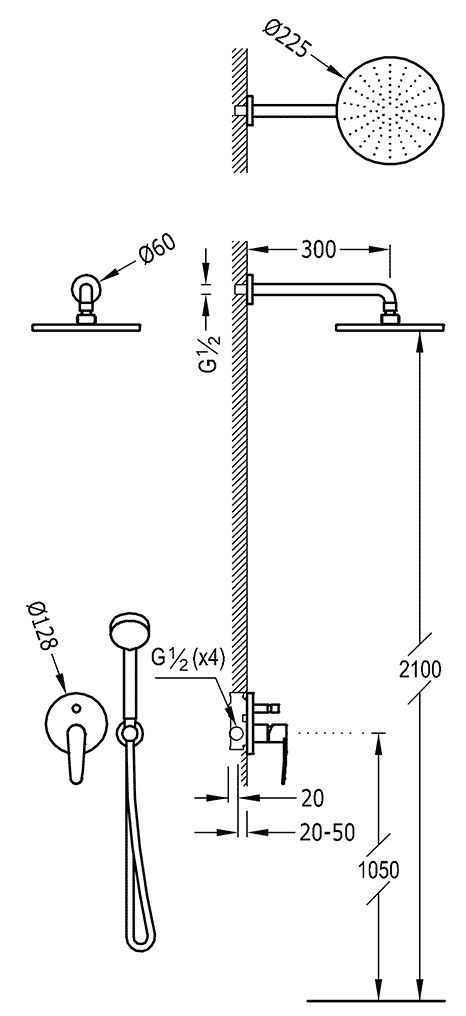 Душова система Tres Flat 20418002