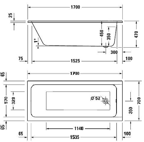 D-Code Ванна прямоугольная акриловая 170х70 см 700670000000000