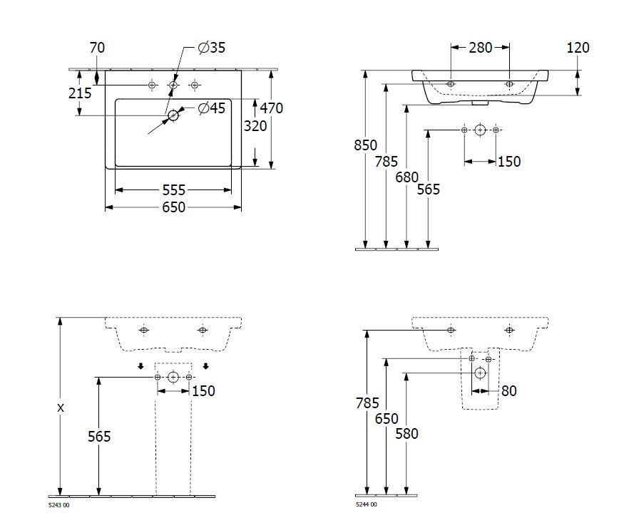 Подвесной умывальник Villeroy and Boch Subway 3.0 4A7065R1