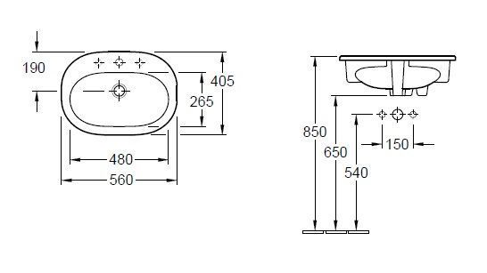 Раковина встраиваемая в столешницу Villeroy and Boch O. Novo 416157T1