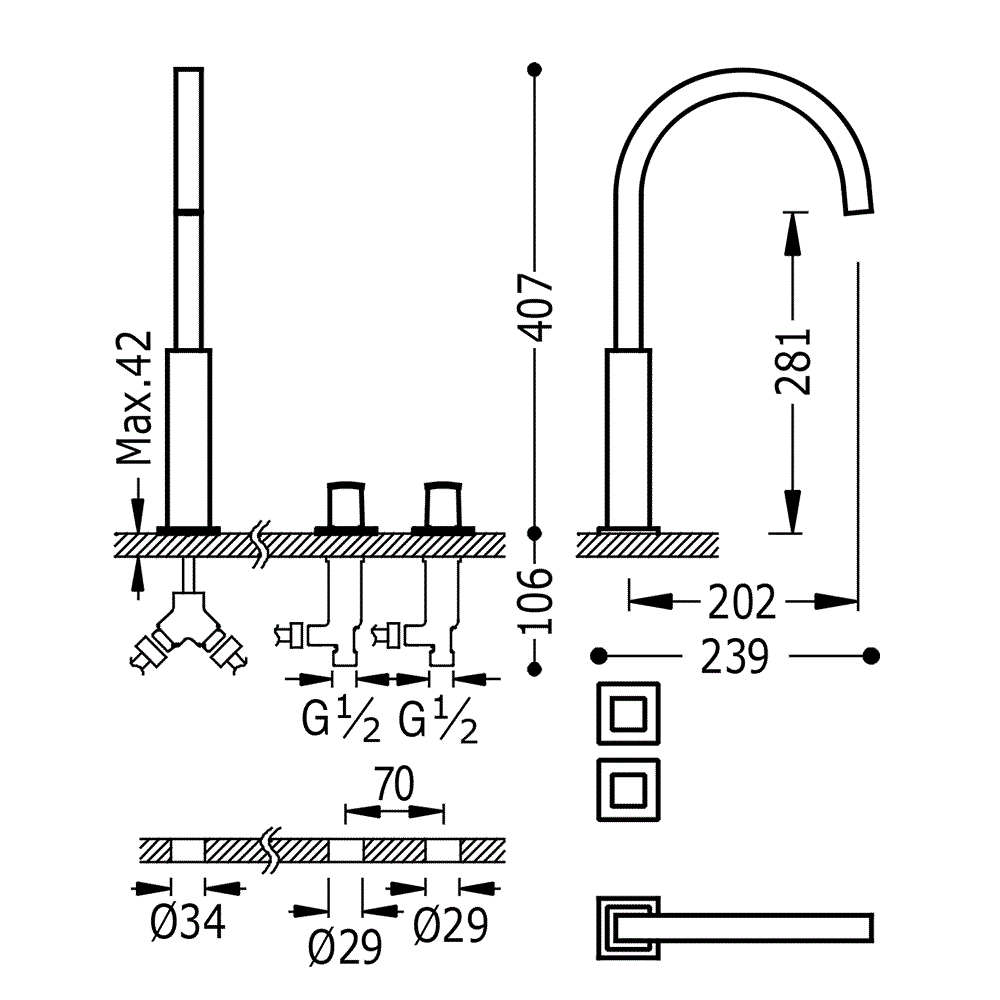 Смесители для раковины Tres Cuadro 810504