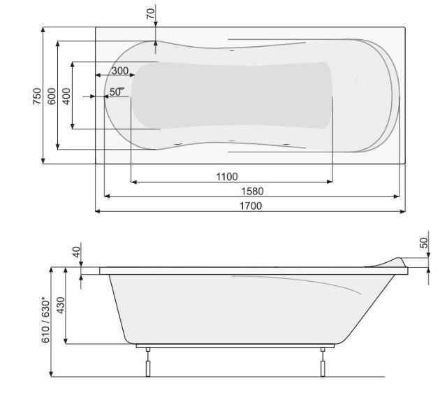 Ванна Poolspa Muza 170х75 PWPH310ZN000000