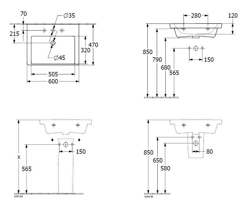 Подвесной умывальник Villeroy and Boch Subway 3.0 4A7060RW