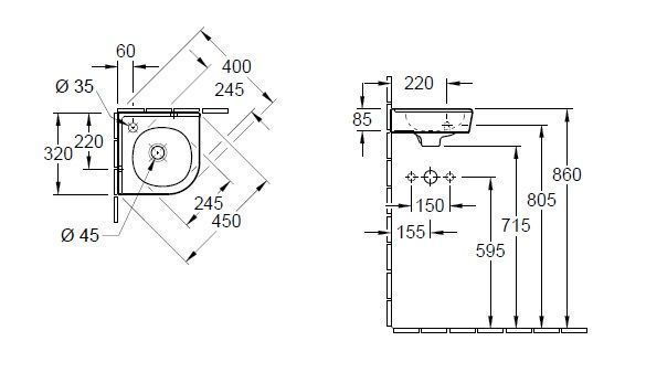 Умывальник угловой Villeroy&Boch O.Novo 731033R1