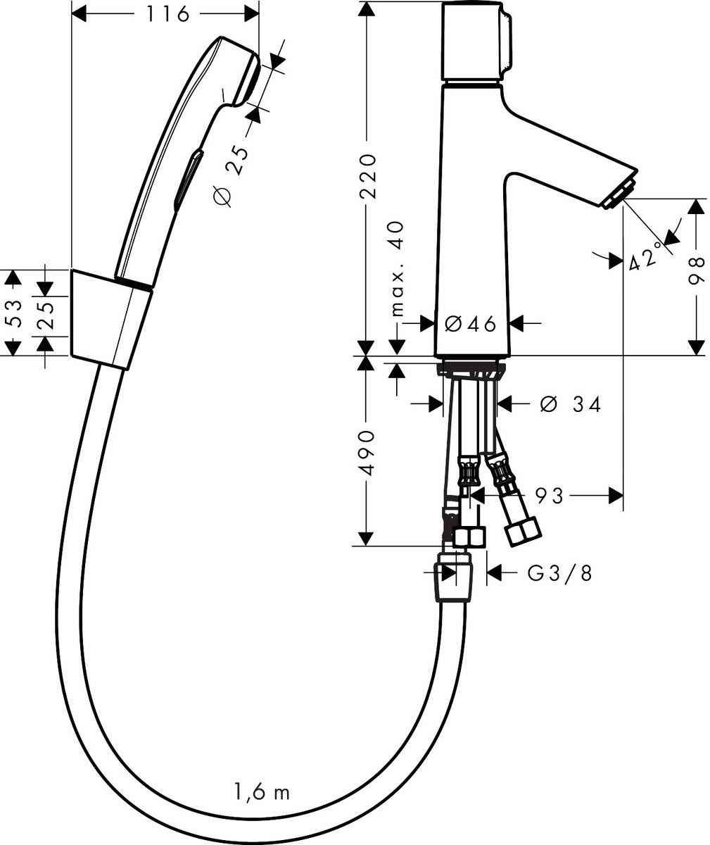 Змішувач для біде Hansgrohe Talis Select S з гігієнічним душем  72291000