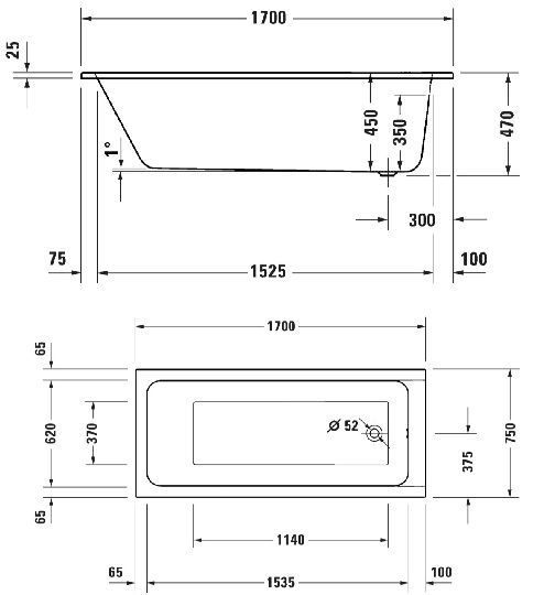 D-Code Ванна прямоугольная акриловая 170х75 см 700671000000000