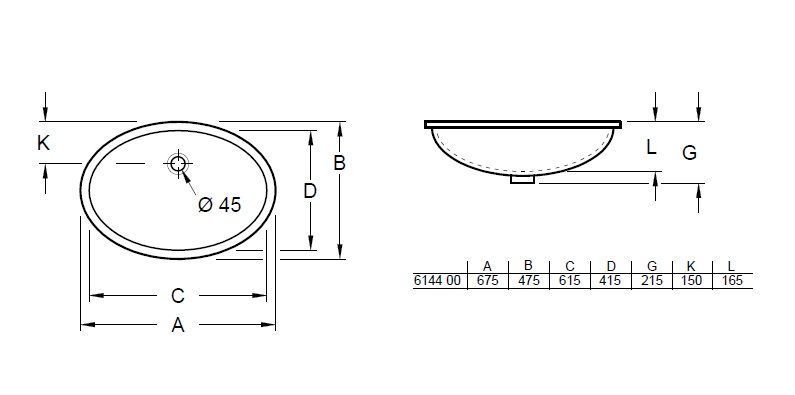 Раковина встраиваемая под столешницу Villeroy and Boch Evana 6144 00 614400R1