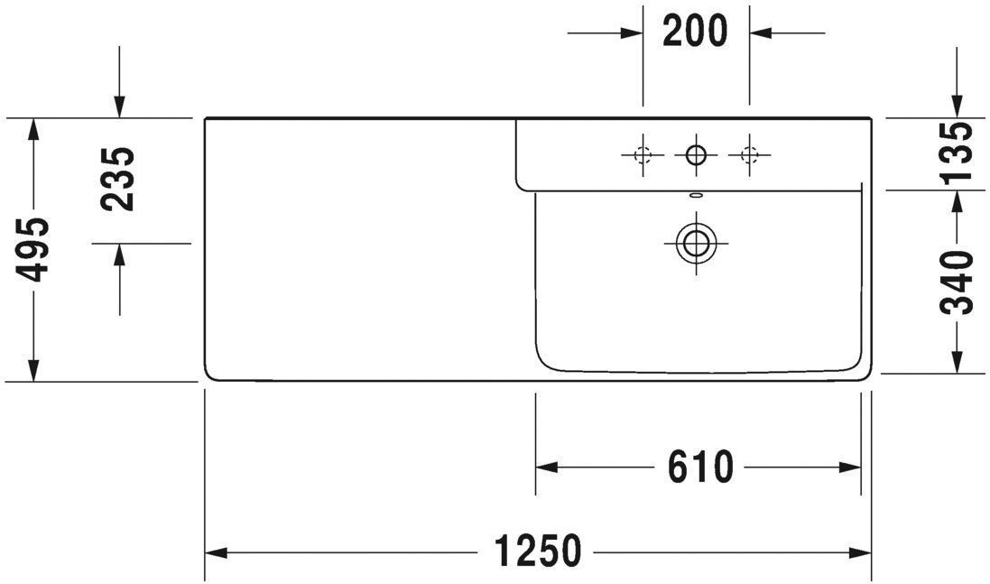 Умывальник Duravit P3 Comforts (ассиметричный) 2334120060