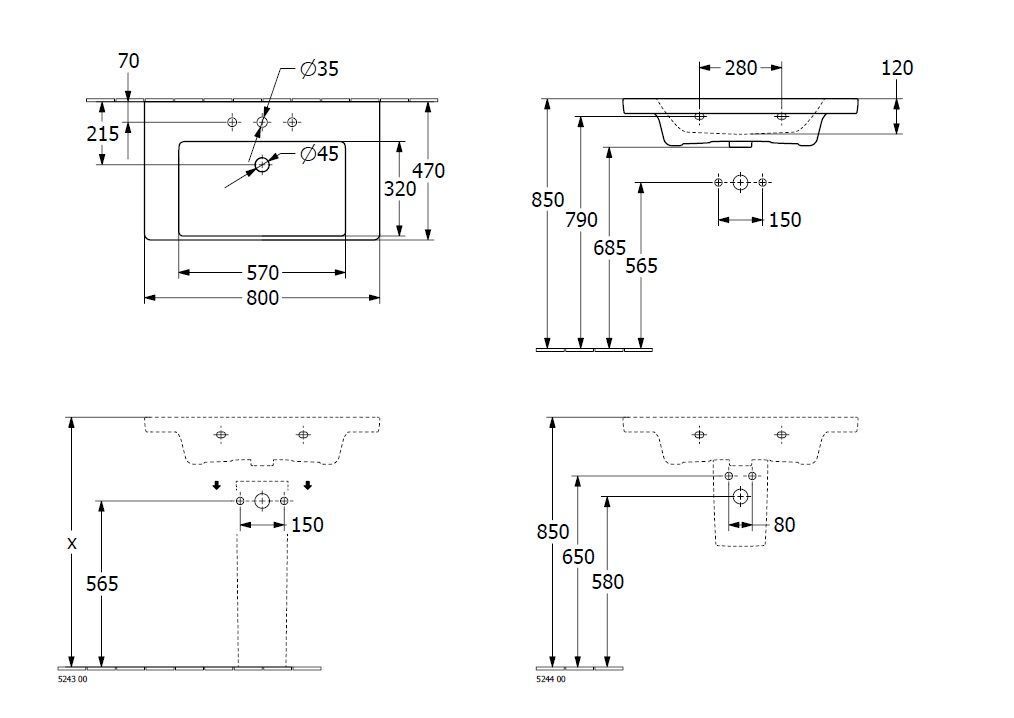 Подвесной умывальник Villeroy and Boch Subway 3.0 4A7081RW