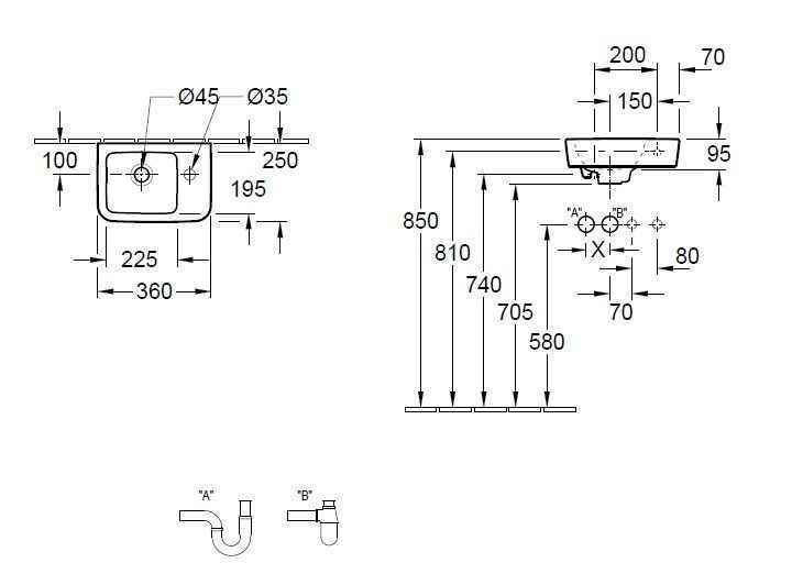 Підвісний умивальник правосторонній Villeroy and Boch O. Novo 43433601