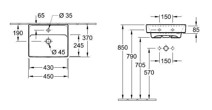 Подвесной умывальник Villeroy and Boch Collaro 43344601