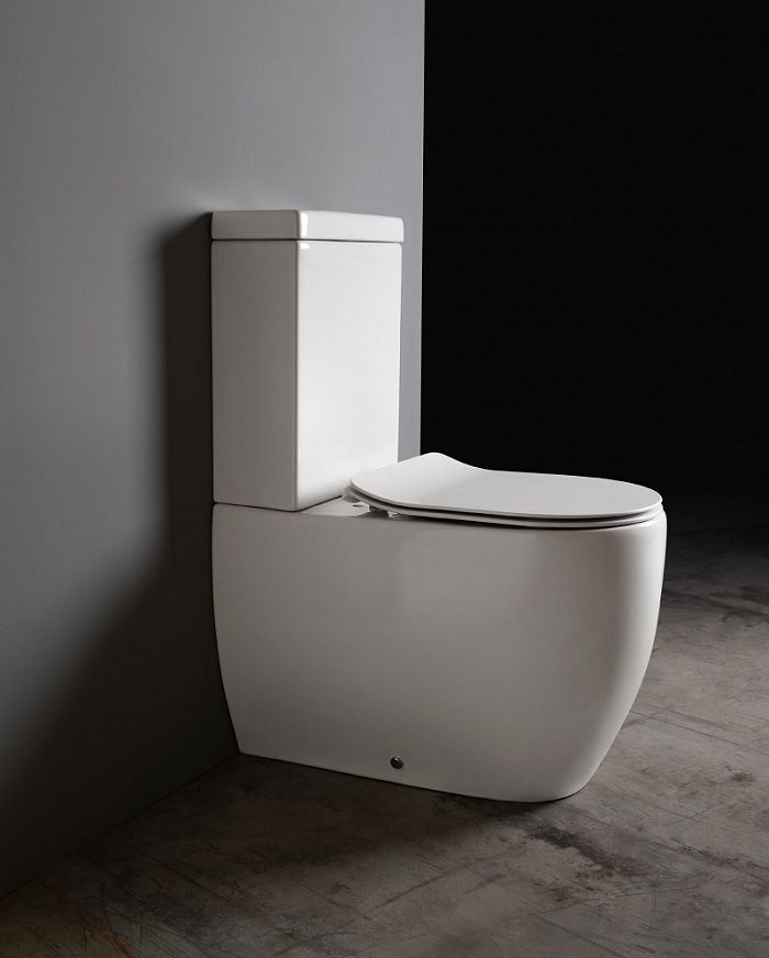 Glomp Напольный унитаз безободковый, с бачком, с сиденьем Soft-Close Slim и слив. механ.,белый