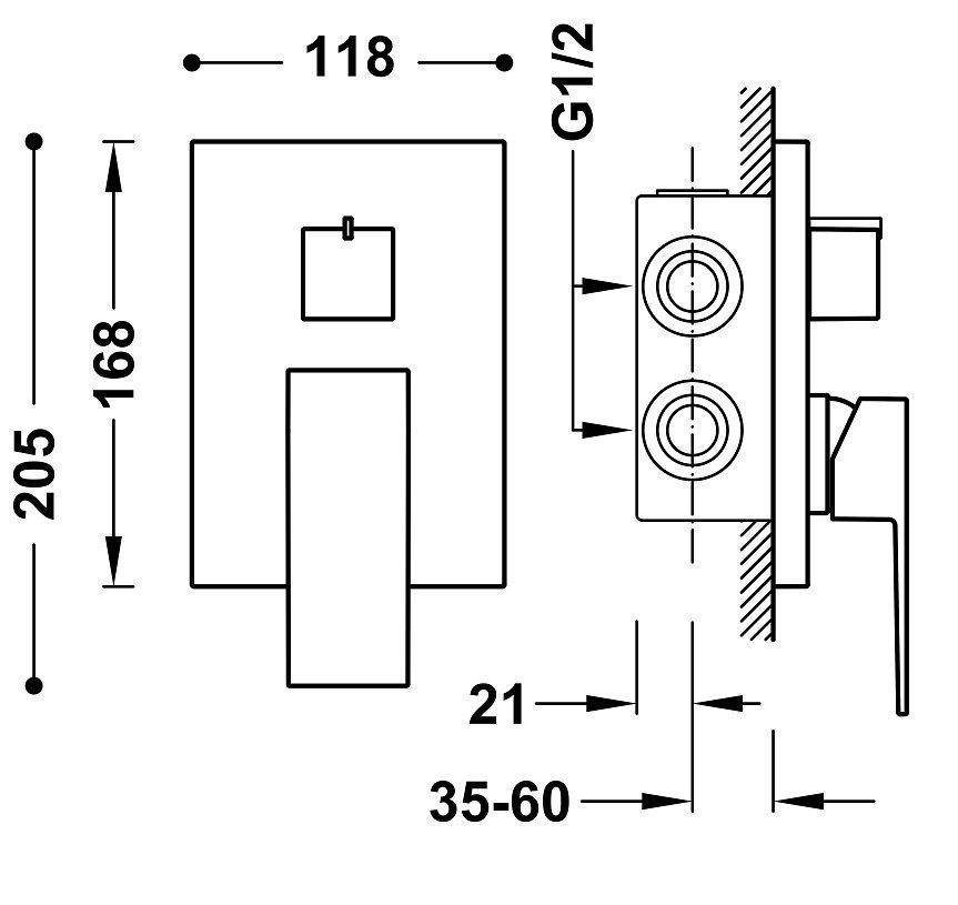 Смеситель для душа и ванны Tres Cuadro 10628001BM