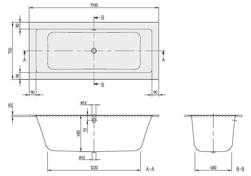 Ванна Villeroy and Boch Legato UBA170LEG2V-RW