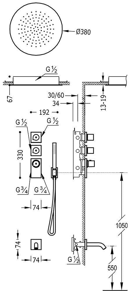 Душевая система для ванны Tres Block System 20635302BM