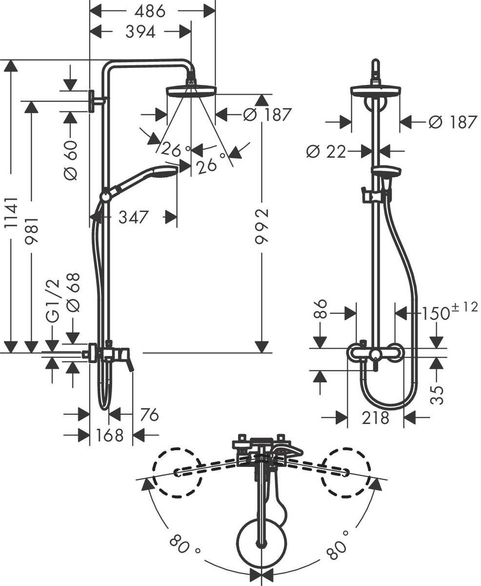 Душевая система Hansgrohe Croma Select S 180 2jet (смеситель)