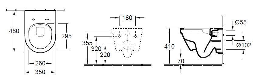Унитаз подвесной с крышкой Villeroy and Boch Architectura Compact (без смывного края) 4687HRR1