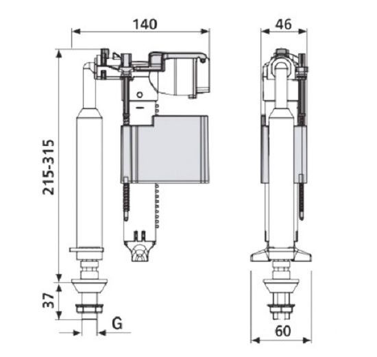 Sanit Наполнительный механизм для установки, подвод воды снизу 1/2 25.010.00.0000