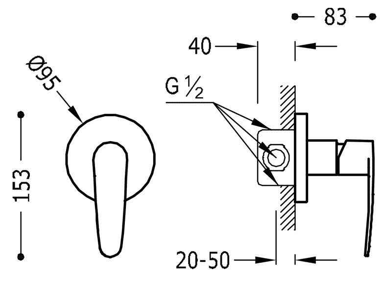 Змішувач для душа Tres Flat 20417701