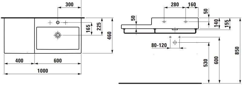 Laufen Living City Умывальник с переливом без отверстия под смеситель H8184310001091 (распродажа)
