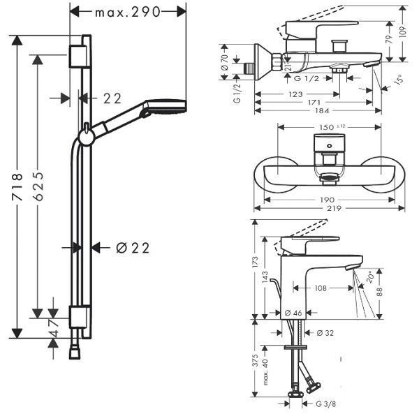 Vernis Blend Набор смесителей для ванной черный матовый. 20232670