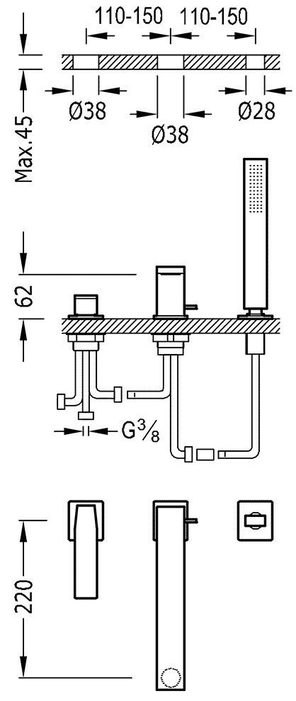 Смесители для ванны Tres Slim 20216101