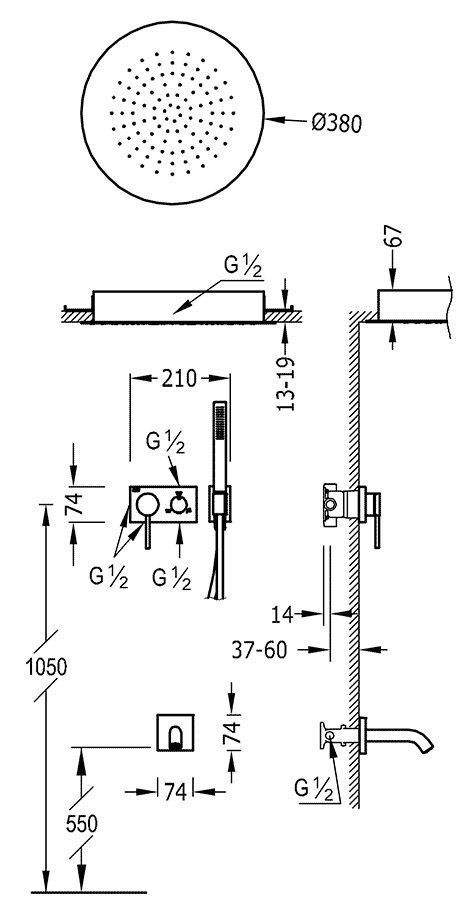 Верхний душ Tres 300Х300 21027311NM