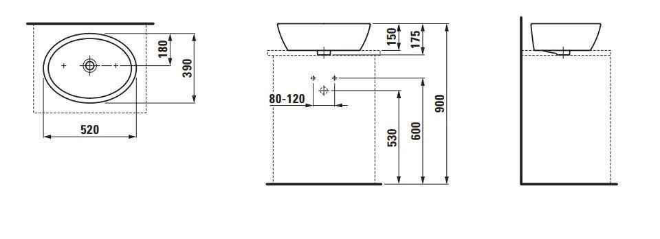Pro B Раковина овальна на стільницю, без переливу, 520х390 мм, білий H8129640001421