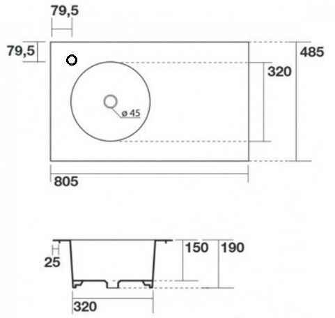 Skyland Раковина з крилом, вбудована в стільницю, ліва 80,5 x 48,5 см 3213707L