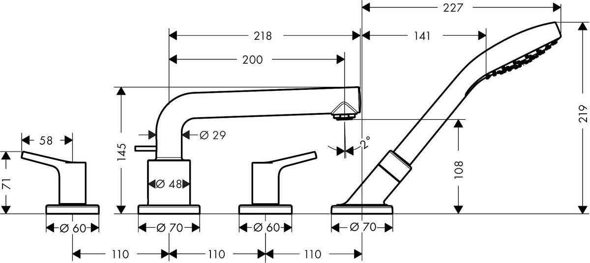 Змішувач в борт ванни Hansgrohe Talis S 72418000