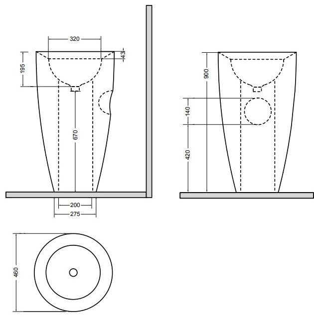 DP Kracklite Напольная раковина 840мм, Ø 46 см, вывод в стену, белый глянцевый 8330001K