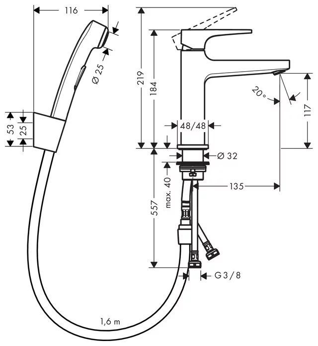 Смеситель на умывальник с гигиеническим душем  Hansgrohe Metropol 74522000