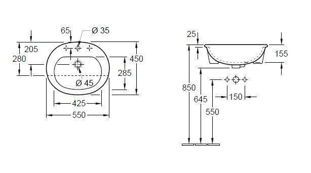 Полувстраиваемая раковина Villeroy and Boch O. Novo 416056R1