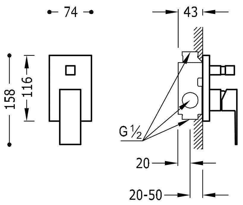 Змішувач для душа і ванни Tres Cuadro 106180OR