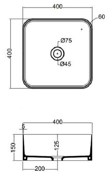 Mate Раковина квадратна на стільницю  40х40 см, сірий матовий 7810009