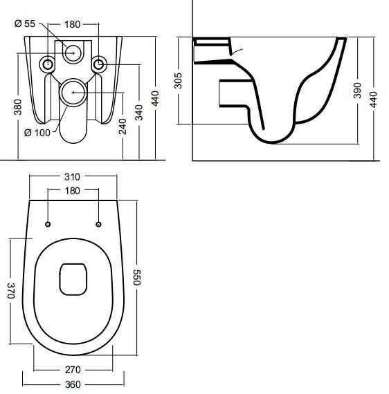 Eva Унітаз підвісний, безобідковий, білий 8801001