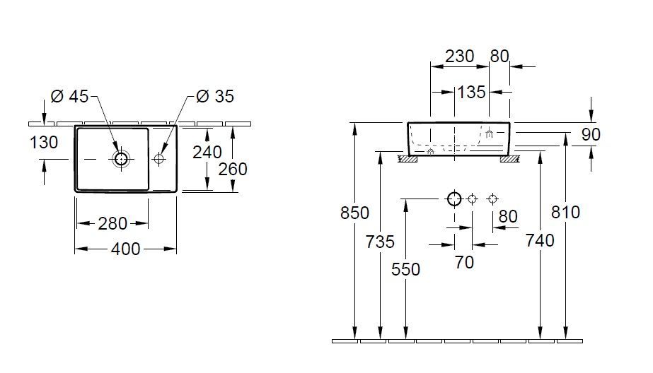 Раковина на столешницу Villeroy and Boch Memento 2.0 (400Х260 мм) 43234Gi4