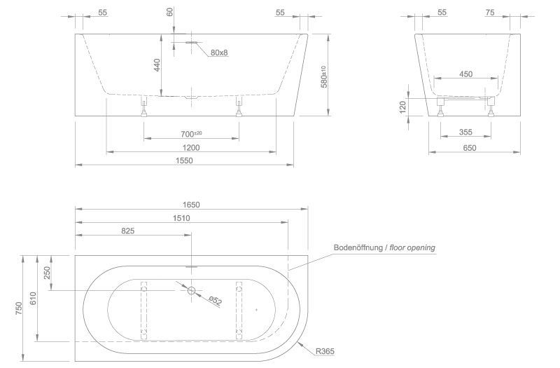 Пристенная ванна Knief Wall Corner правосторонняя / левосторонняя wall xs r Белый матовый / Сусальное золото 0100-255-R