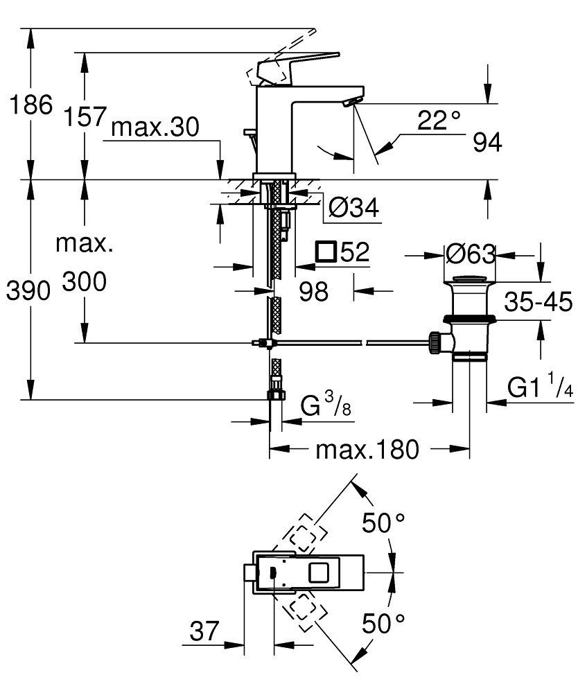Смеситель для умывальника Grohe Eurocube 23127AL0