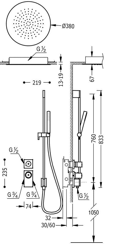 Душевая система Tres Block System 20635203BM