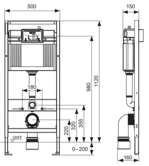 Инсталляция для унитаза TECEbase 9400412 (с квадратной кнопкой смыва) 9400412