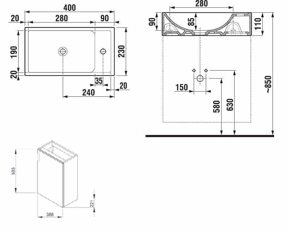 Умывальник и тумба Jika Petit_H4535111753021
