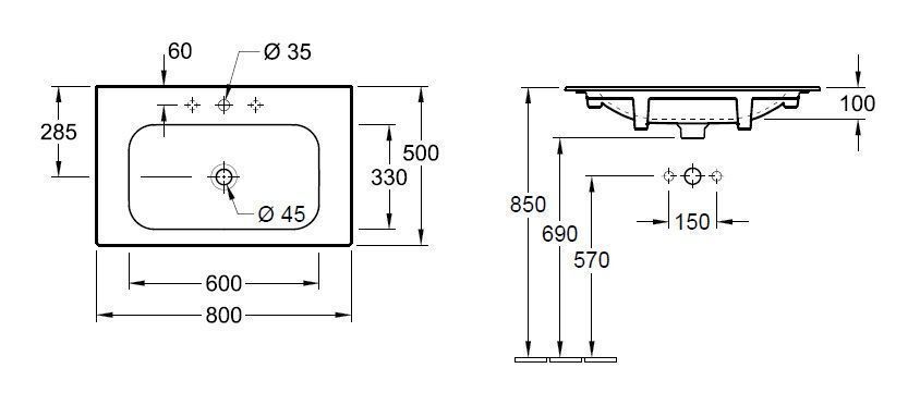 Умывальник подвесной Finion Villeroy & Boch 416481R1