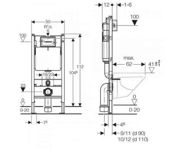 Инсталляция для унитаза Geberit Delta Duofix 458.126.00.1 с прокладкой и креплениям 458.126.00.1