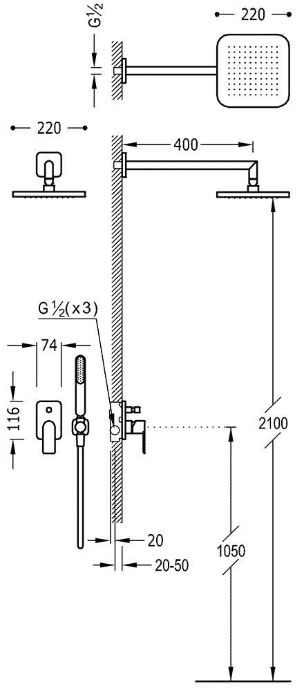 Душевая система Tres Loft 20018002FU