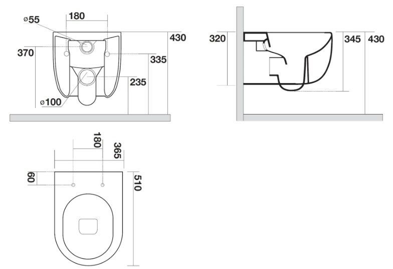 Glomp Унитаз подвесной 51х36,5 см, безободковый, с сиденьем